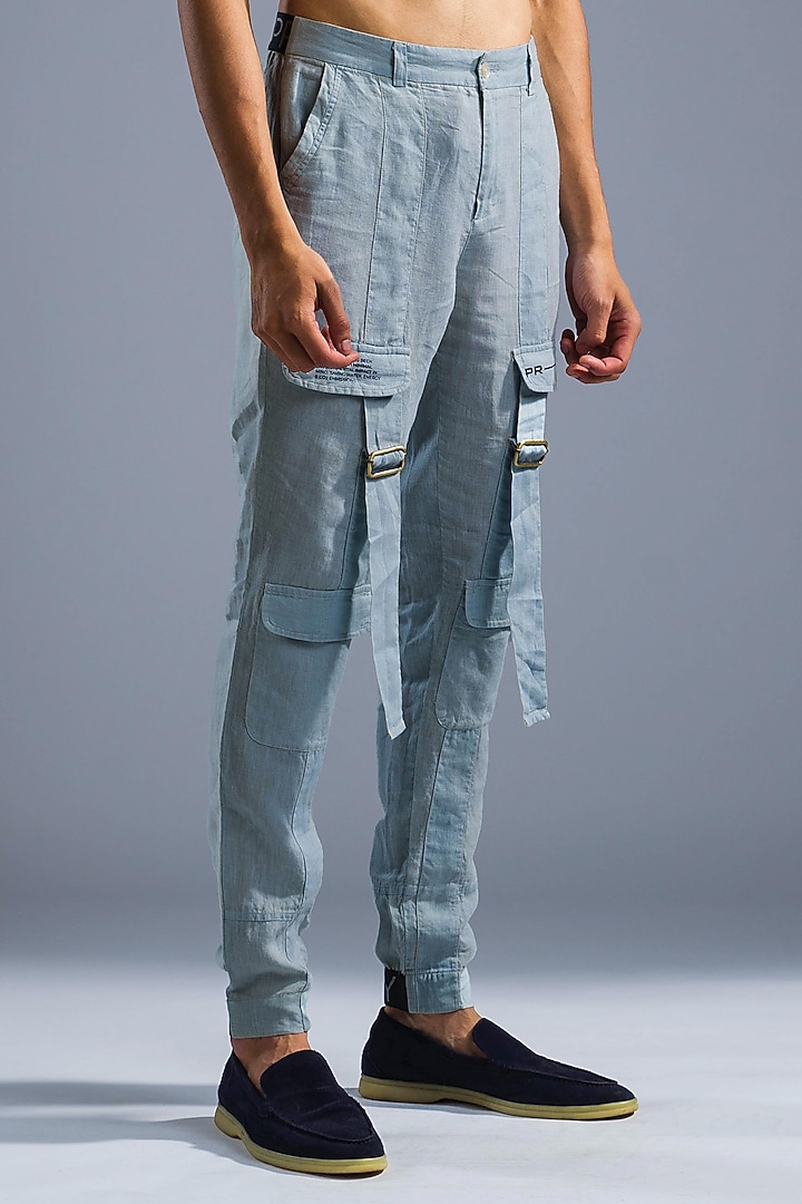 Ice Blue Organic Linen Pants by Primal Gray Men at Pernia's Pop Up Shop