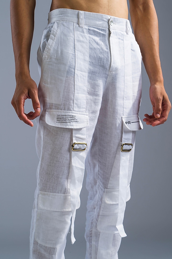 White Organic Linen Pants by Primal Gray Men at Pernia's Pop Up Shop