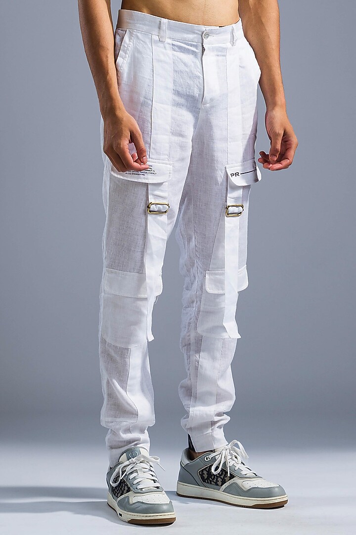White Organic Linen Pants by Primal Gray Men at Pernia's Pop Up Shop