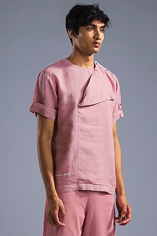 Dusty Pink Organic Linen Shirt by Primal Gray Men