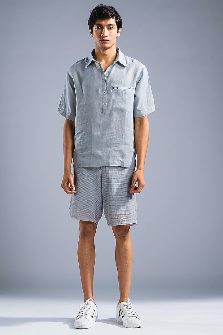 Ice Blue Organic Linen Oversize Kimono Summer Shirt by Primal Gray Men at Pernia's Pop Up Shop