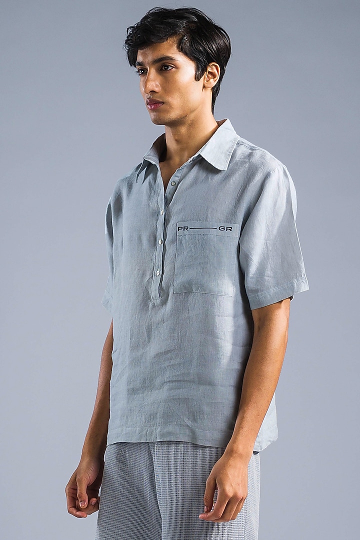 Ice Blue Organic Linen Oversize Kimono Summer Shirt by Primal Gray Men at Pernia's Pop Up Shop