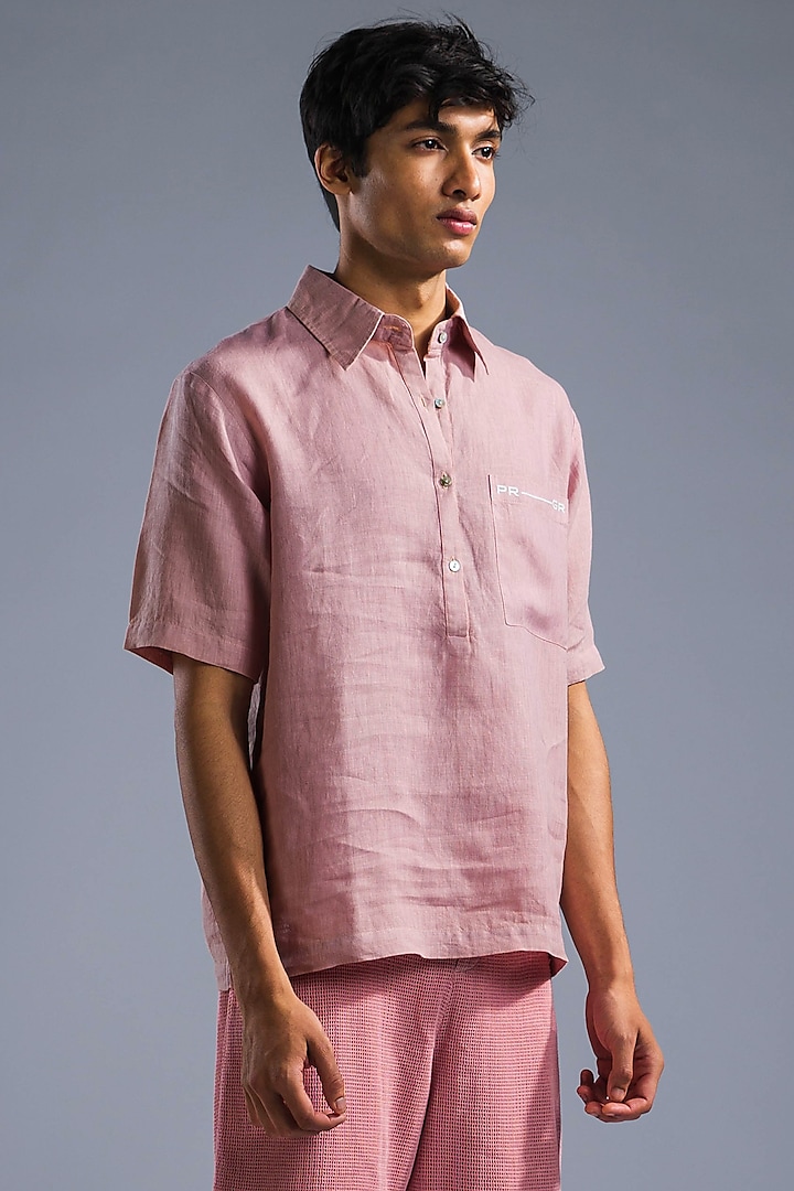 Dusty Pink Organic Linen Oversize Kimono Shirt by Primal Gray Men