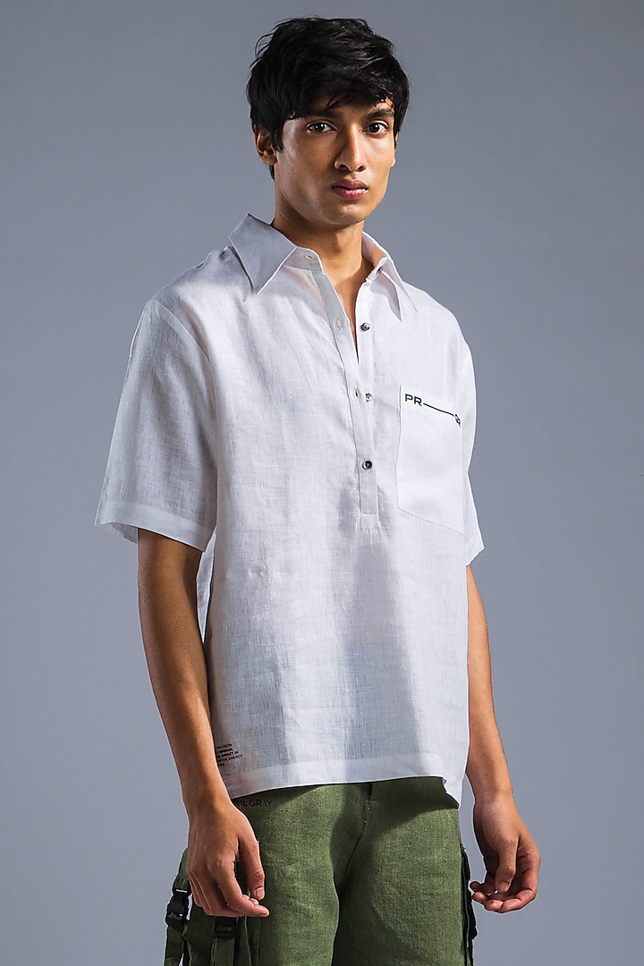 White Organic Linen Oversize Kimono Shirt by Primal Gray Men