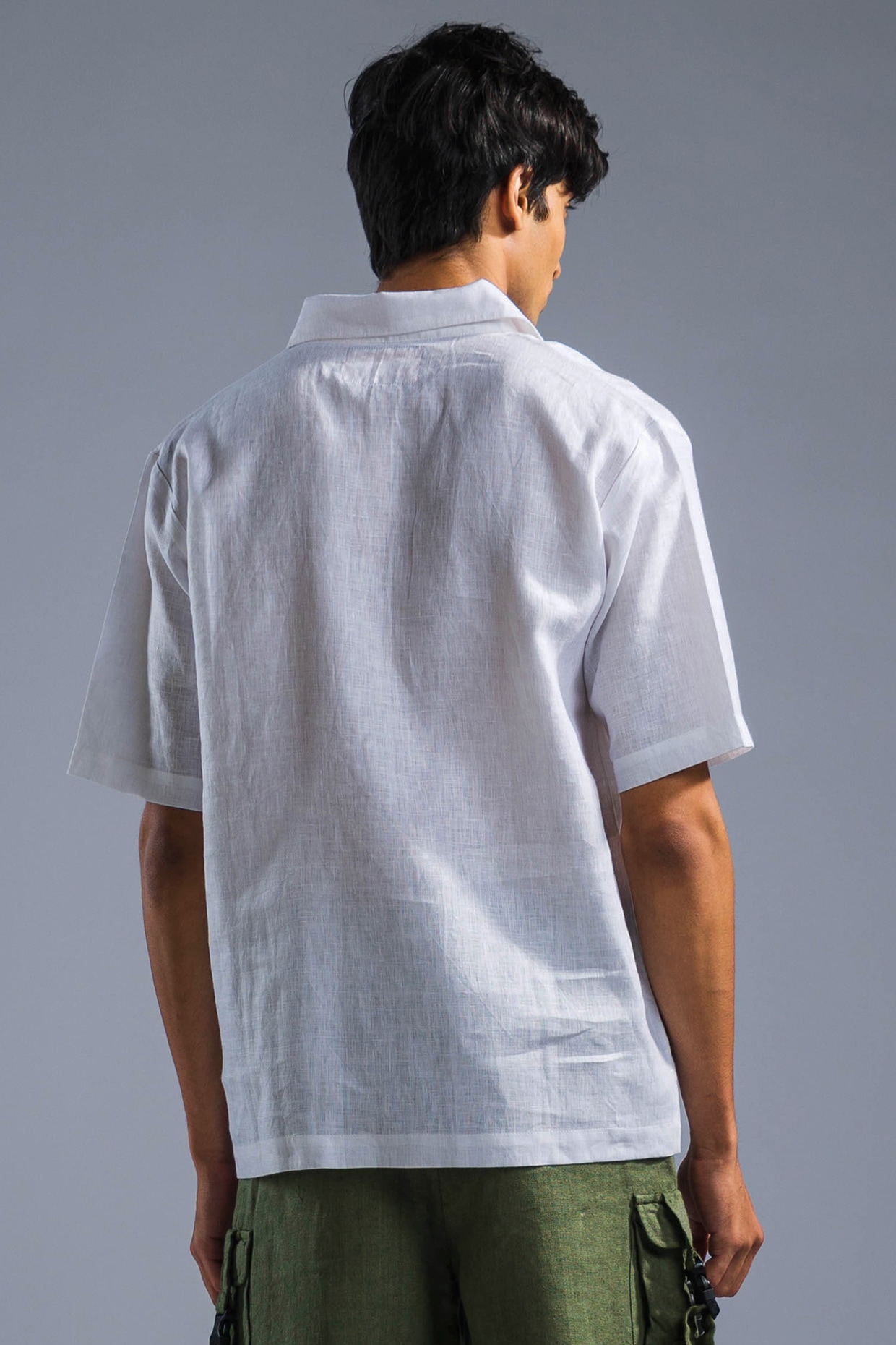 White Organic Linen Oversize Kimono Shirt Design by Primal Gray