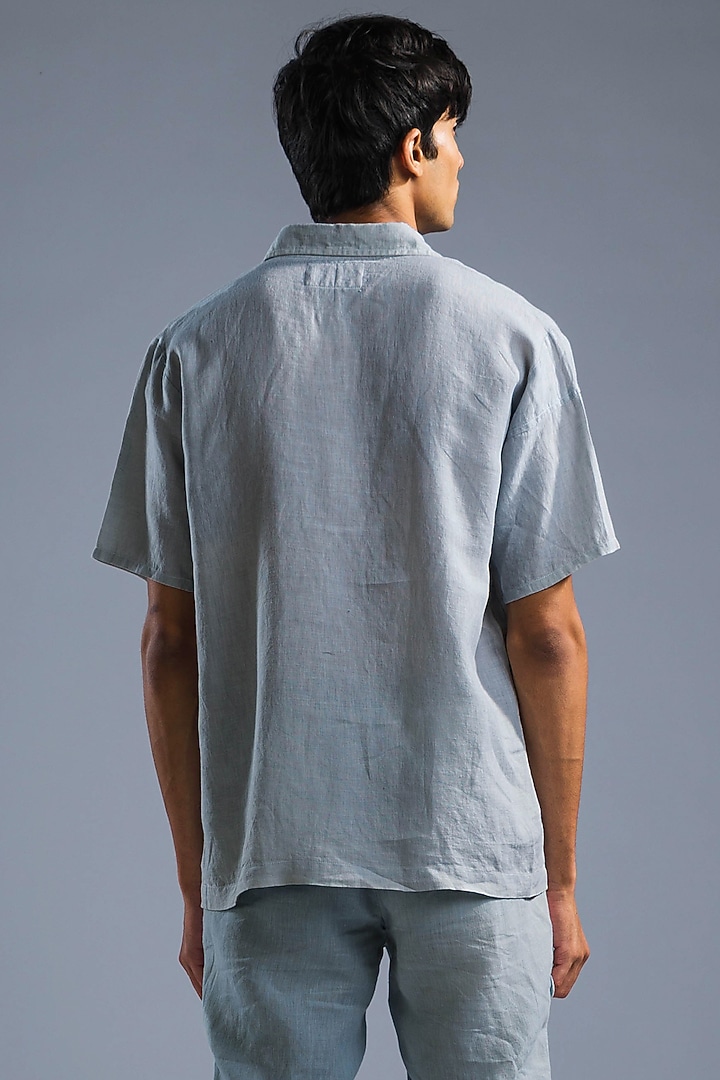 Ice Blue Organic Linen Oversize Party Wear Shirt by Primal Gray Men at Pernia's Pop Up Shop