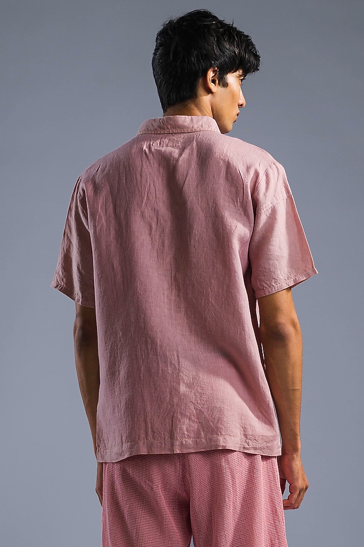 Dusty Pink Organic Linen Oversize Party Wear Shirt by Primal Gray Men at Pernia's Pop Up Shop