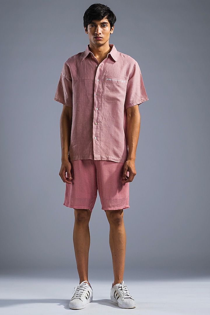 Dusty Pink Organic Linen Oversize Party Wear Shirt by Primal Gray Men at Pernia's Pop Up Shop