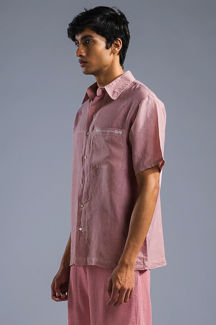 Dusty Pink Organic Linen Oversize Party Wear Shirt by Primal Gray Men at Pernia's Pop Up Shop