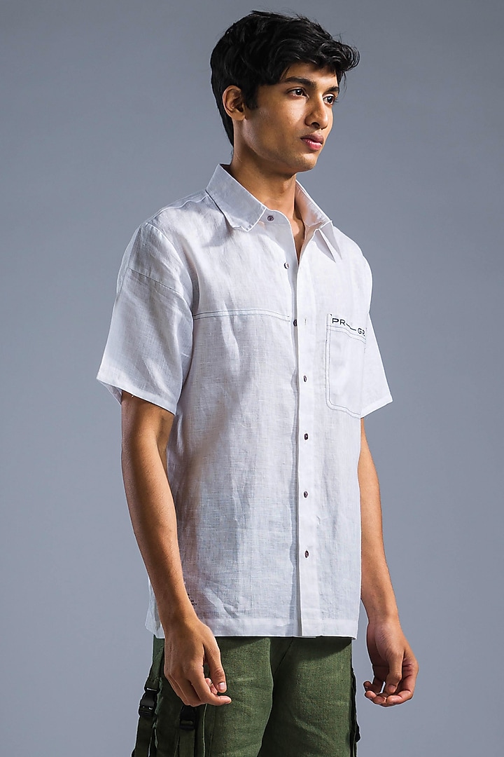 White Organic Linen Oversize Shirt by Primal Gray Men