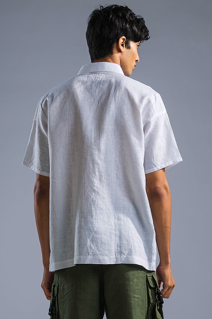 White Organic Linen Oversize Party Wear Shirt by Primal Gray Men at Pernia's Pop Up Shop