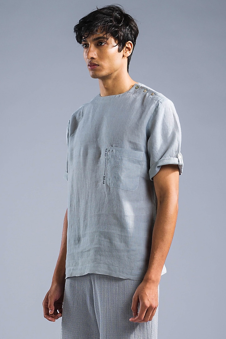 Ice Blue Organic Linen Shirt by Primal Gray Men