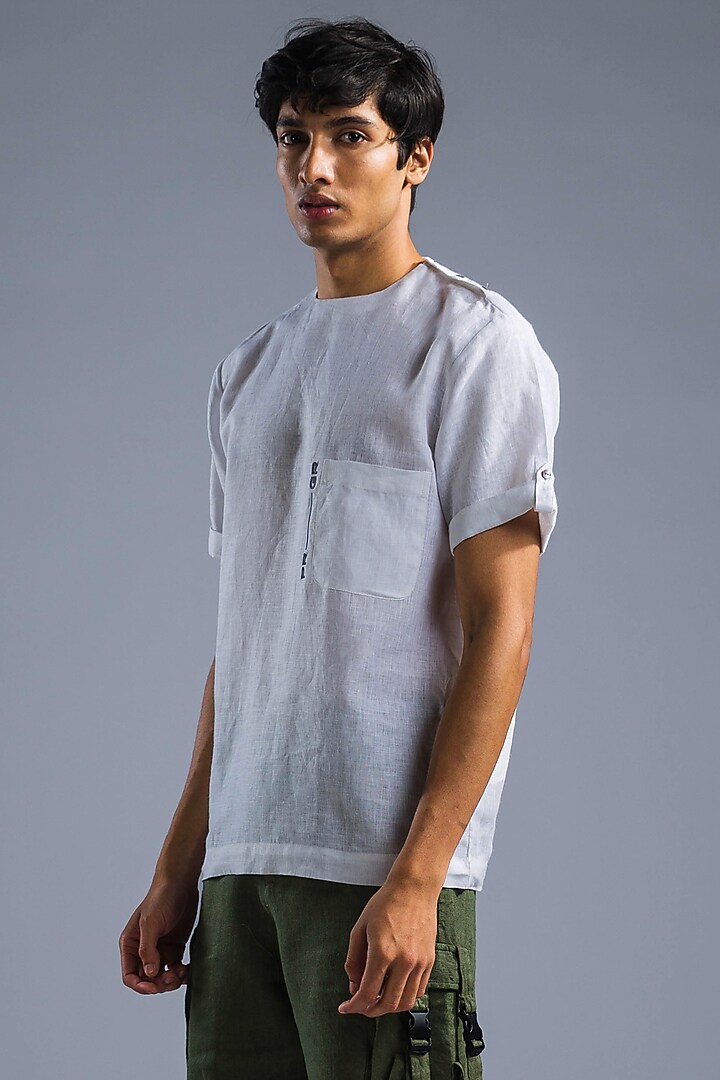 White Organic Linen Summer Shirt by Primal Gray Men at Pernia's Pop Up Shop