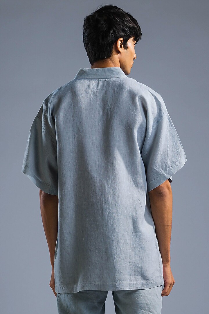 Ice Blue Organic Linen Party Wear Shirt by Primal Gray Men at Pernia's Pop Up Shop