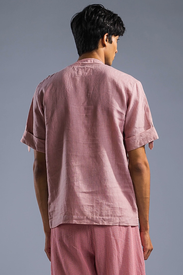 Dusty Pink Organic Linen Party Wear Shirt by Primal Gray Men at Pernia's Pop Up Shop