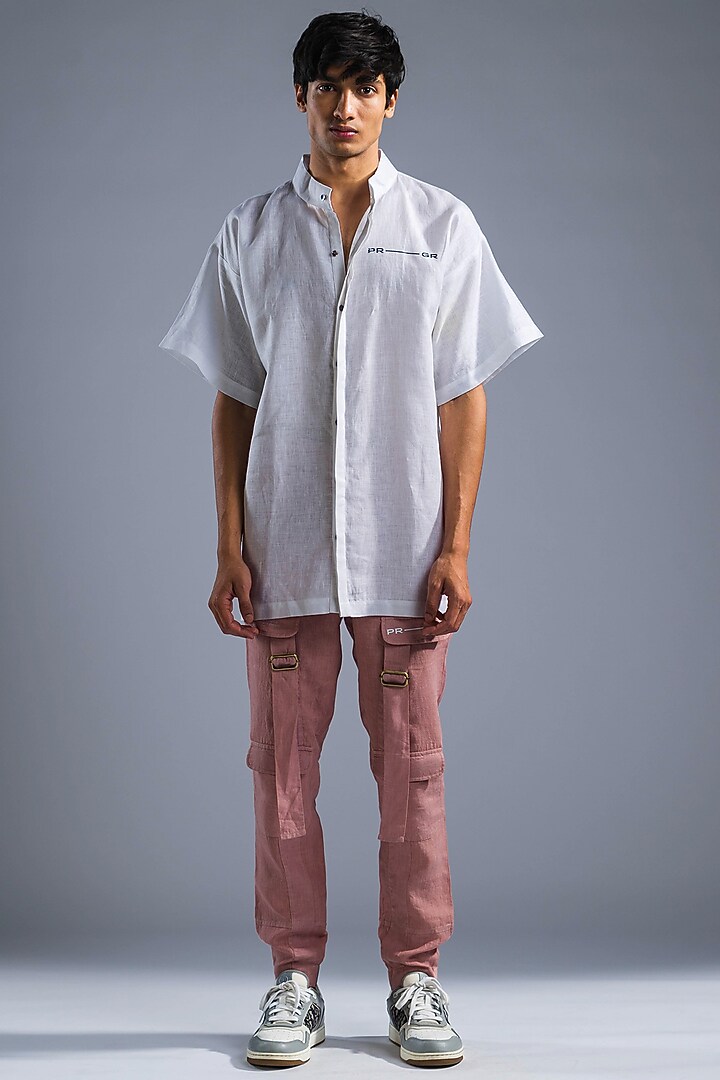 White Organic Linen Party Wear Shirt by Primal Gray Men at Pernia's Pop Up Shop