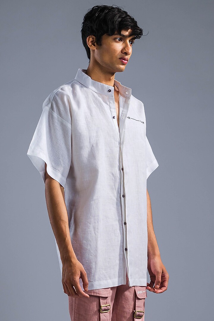 White Organic Linen Party Wear Shirt by Primal Gray Men at Pernia's Pop Up Shop