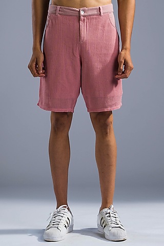 Dusty Pink Cotton Blend & Cotton Net Shorts by Primal Gray Men