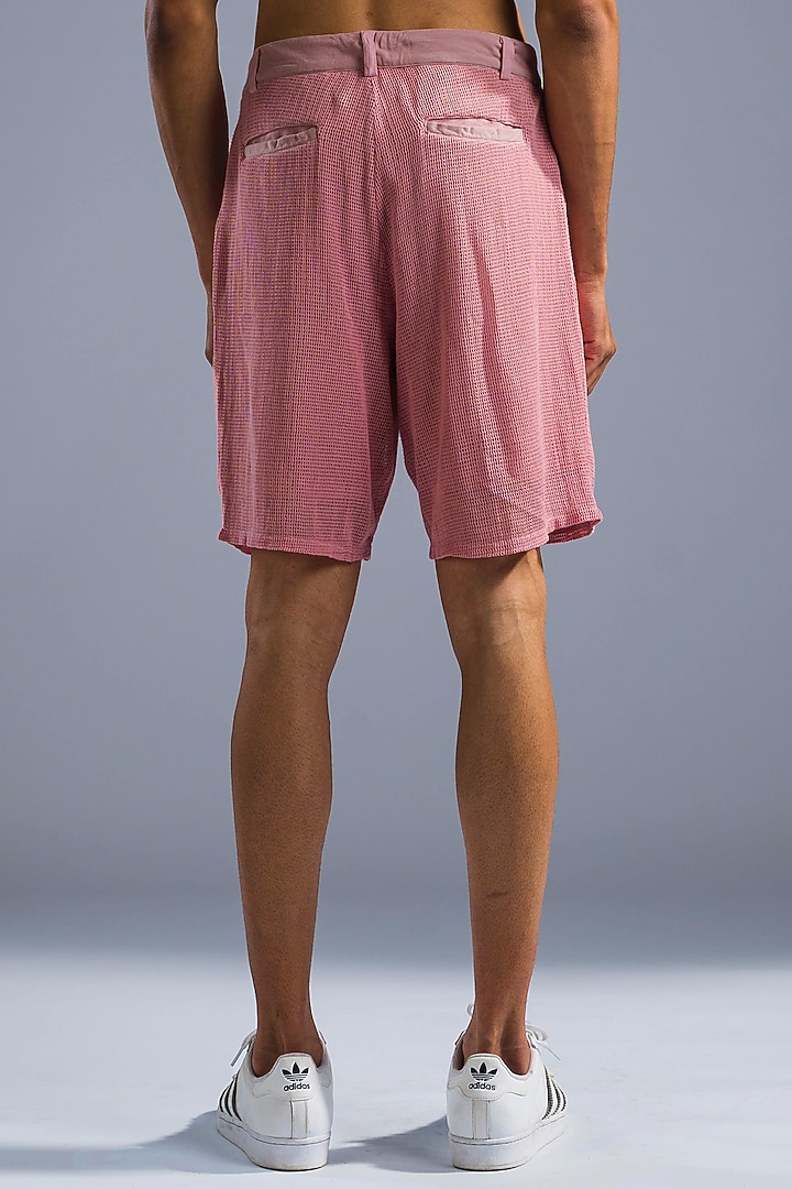 Dusty Pink Cotton Blend & Cotton Net Shorts by Primal Gray Men at Pernia's Pop Up Shop