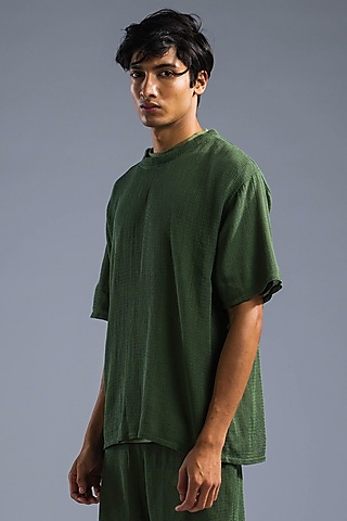 Green Cotton Modal Blend & Cotton Net T-Shirt by Primal Gray Men