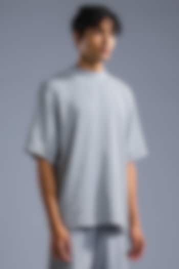 Ice Blue Cotton Modal Blend & Cotton Net T-Shirt by Primal Gray Men