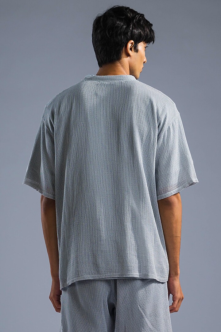 Ice Blue Cotton Modal Blend & Cotton Net T-Shirt by Primal Gray Men at Pernia's Pop Up Shop