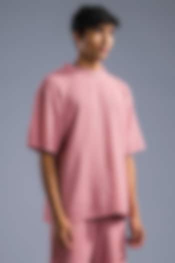 Dusty Pink Cotton Modal Blend & Cotton Net T-Shirt by Primal Gray Men