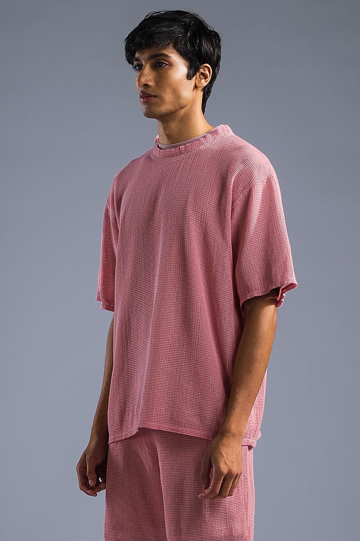 Buy Primal Gray Men Dusty Pink Cotton Modal Blend And Cotton Net T Shirt At Perniaspopupshopmen 2024 5437