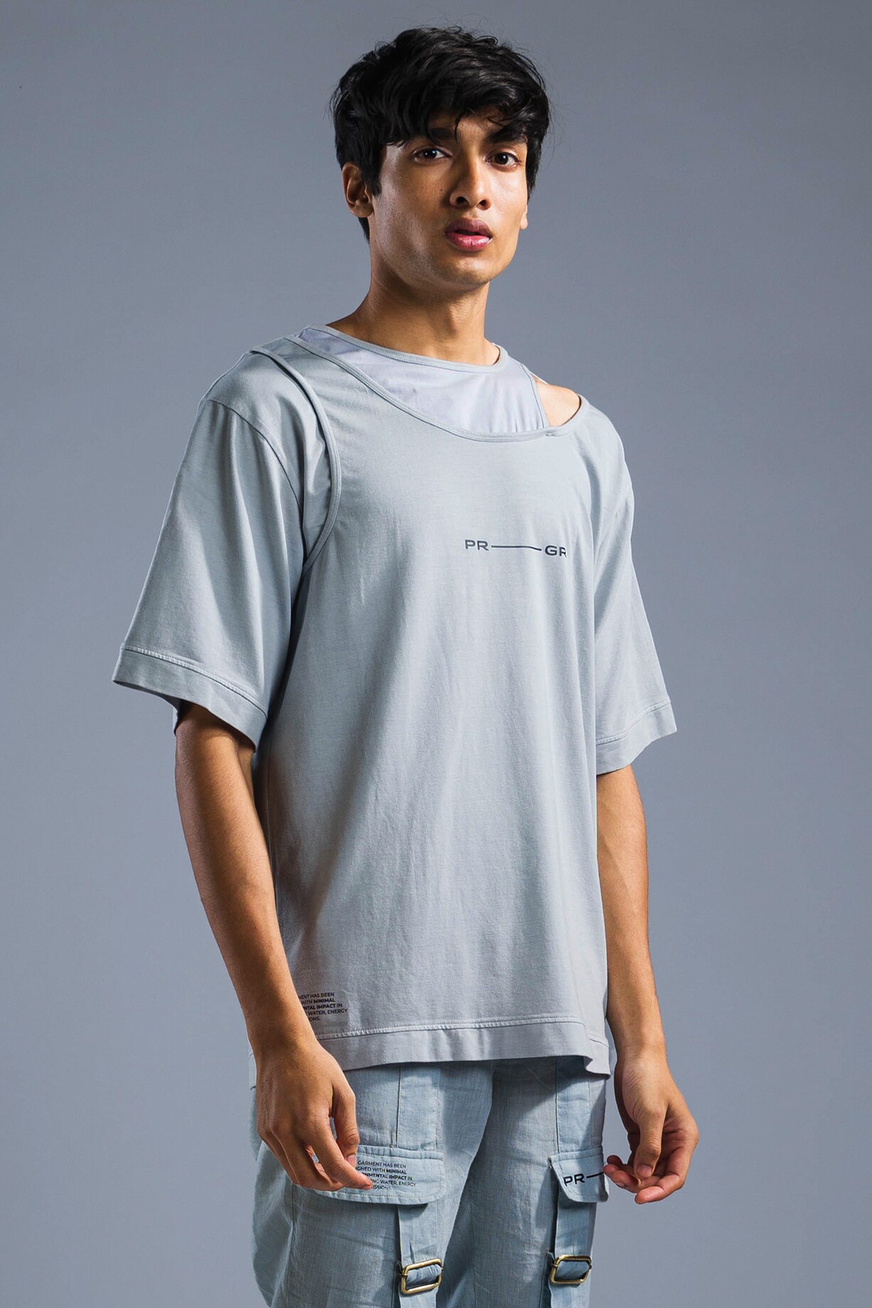 Buy Primal Gray Men Ice Blue Organic Cotton Modal TShirt at Pernia