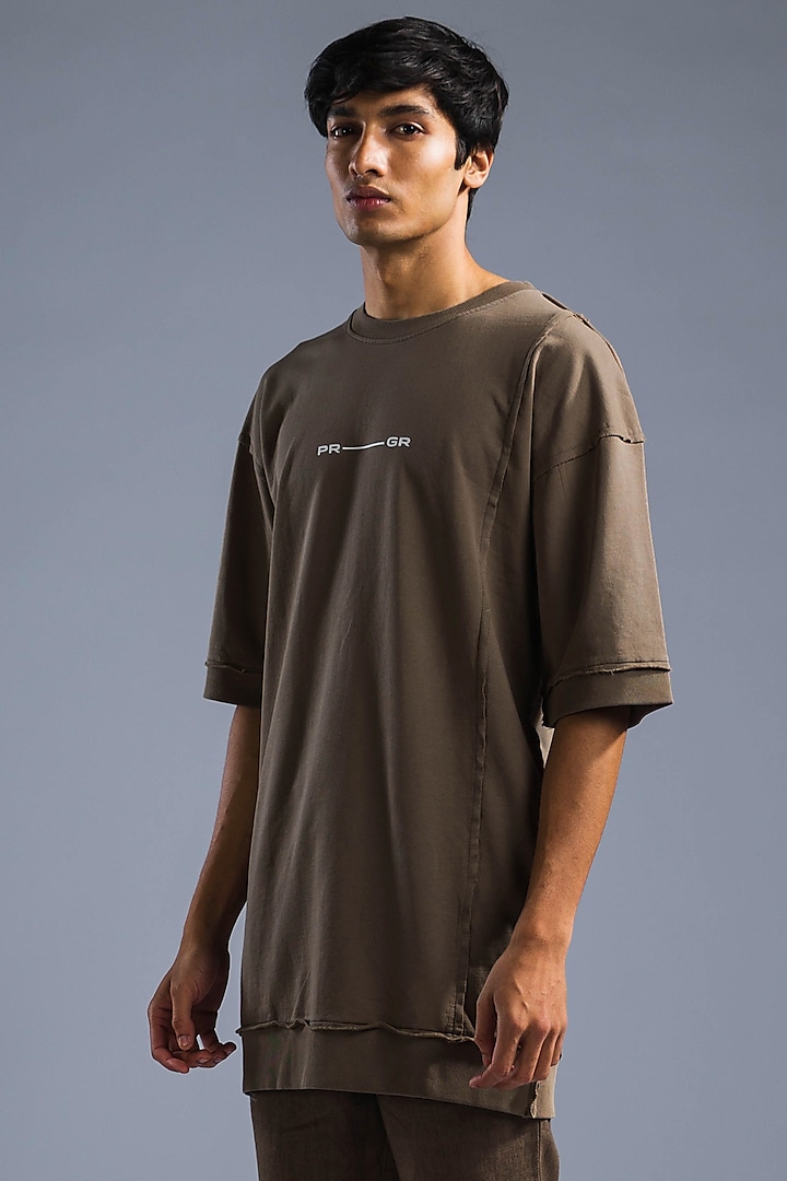 Taupe Cotton Terry Kimono T-Shirt by Primal Gray Men