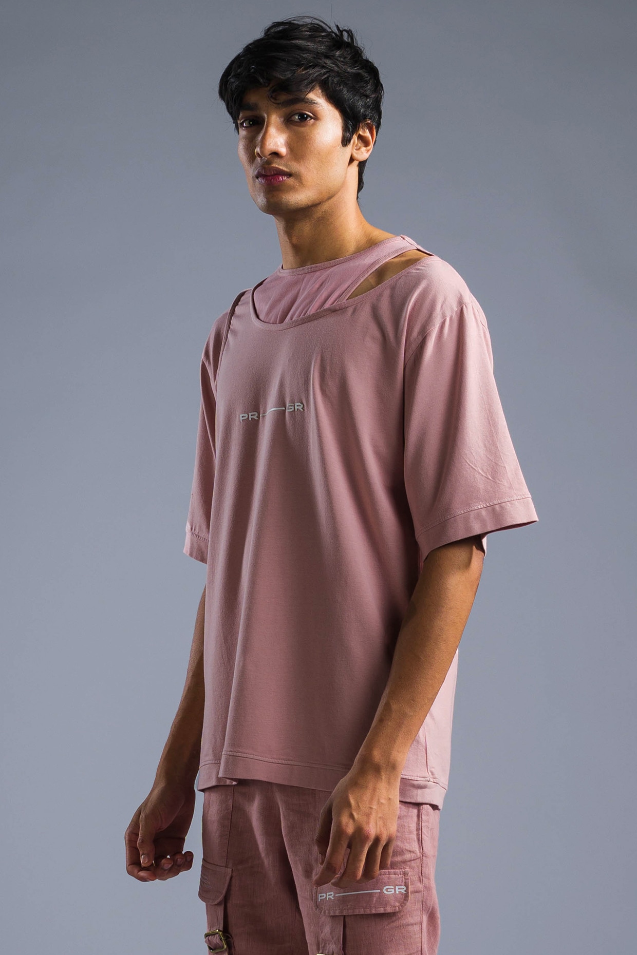 Buy Primal Gray Men Dusty Pink Cotton Terry Kimono T Shirt at