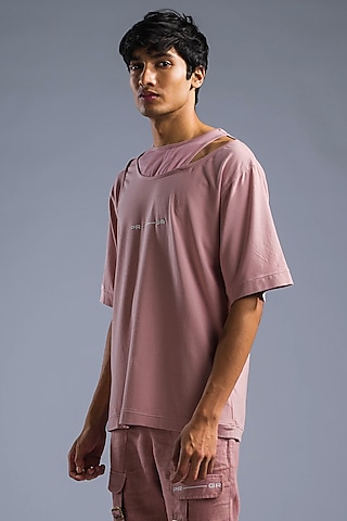 Dusty Pink Cotton Terry Kimono T-Shirt by Primal Gray Men