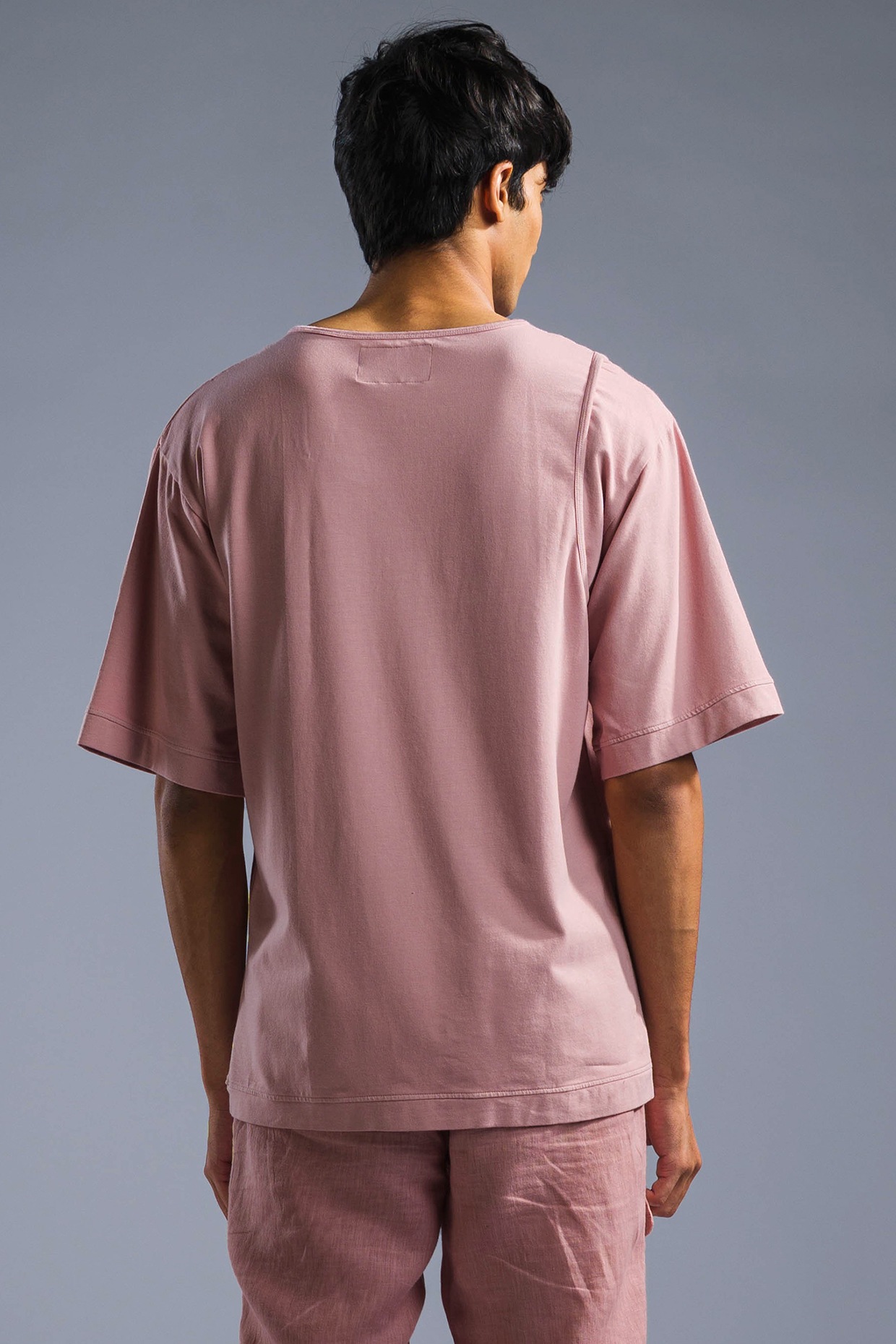 Dusty Pink Cotton Terry Kimono T Shirt Design by Primal Gray Men