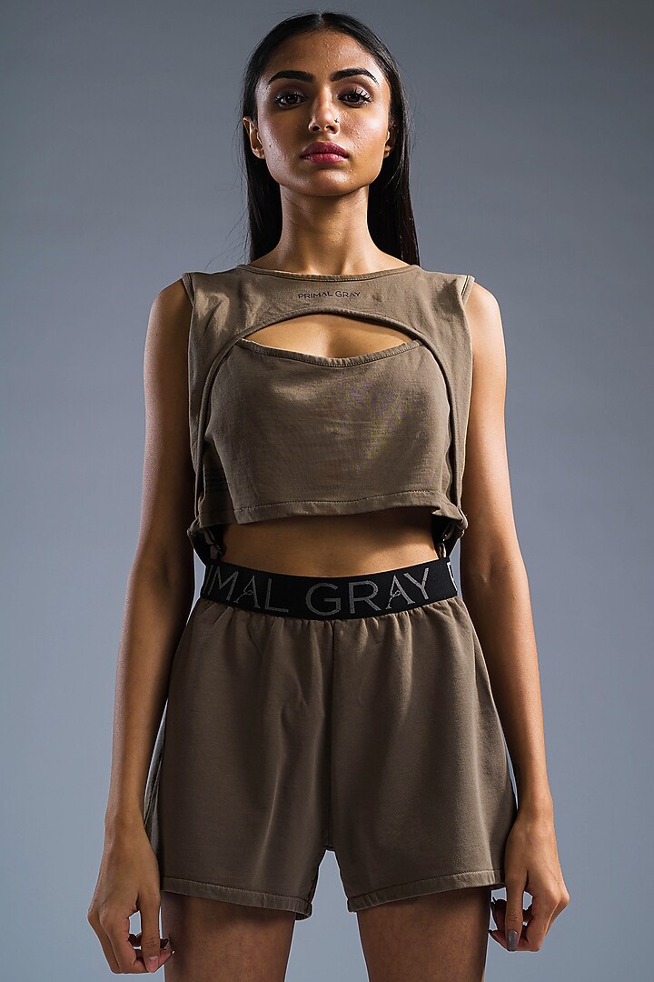 Taupe Organic Terry Cotton Co-Ord set by Primal Gray at Pernia's Pop Up Shop