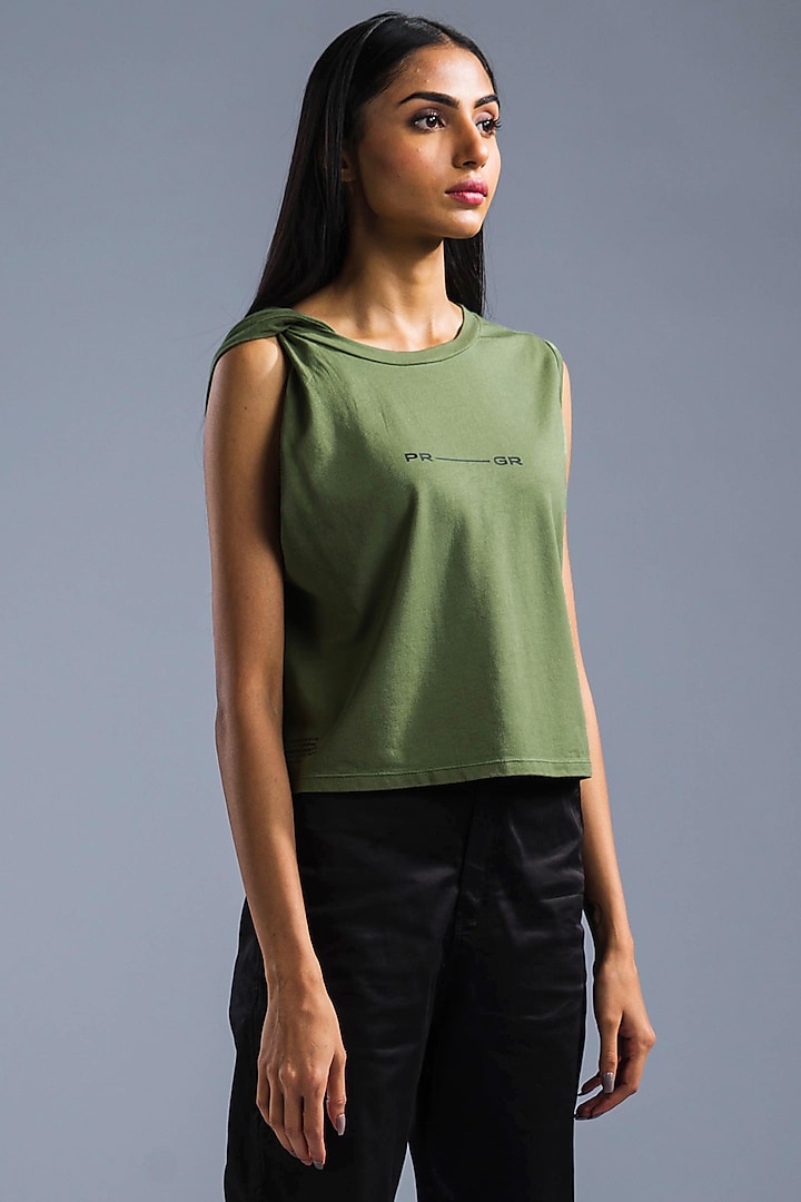 Green Cotton Modal Knotted T-Shirt by Primal Gray