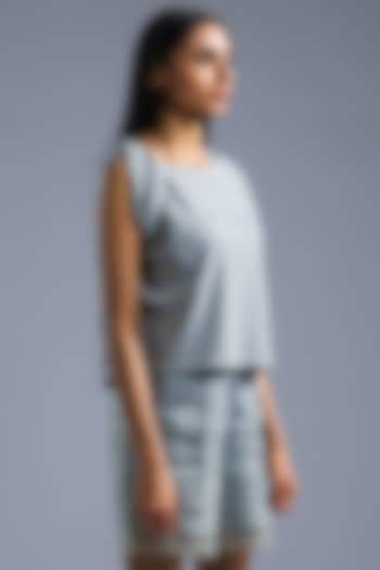 Ice Blue Cotton Modal Knotted T-Shirt by Primal Gray at Pernia's Pop Up Shop