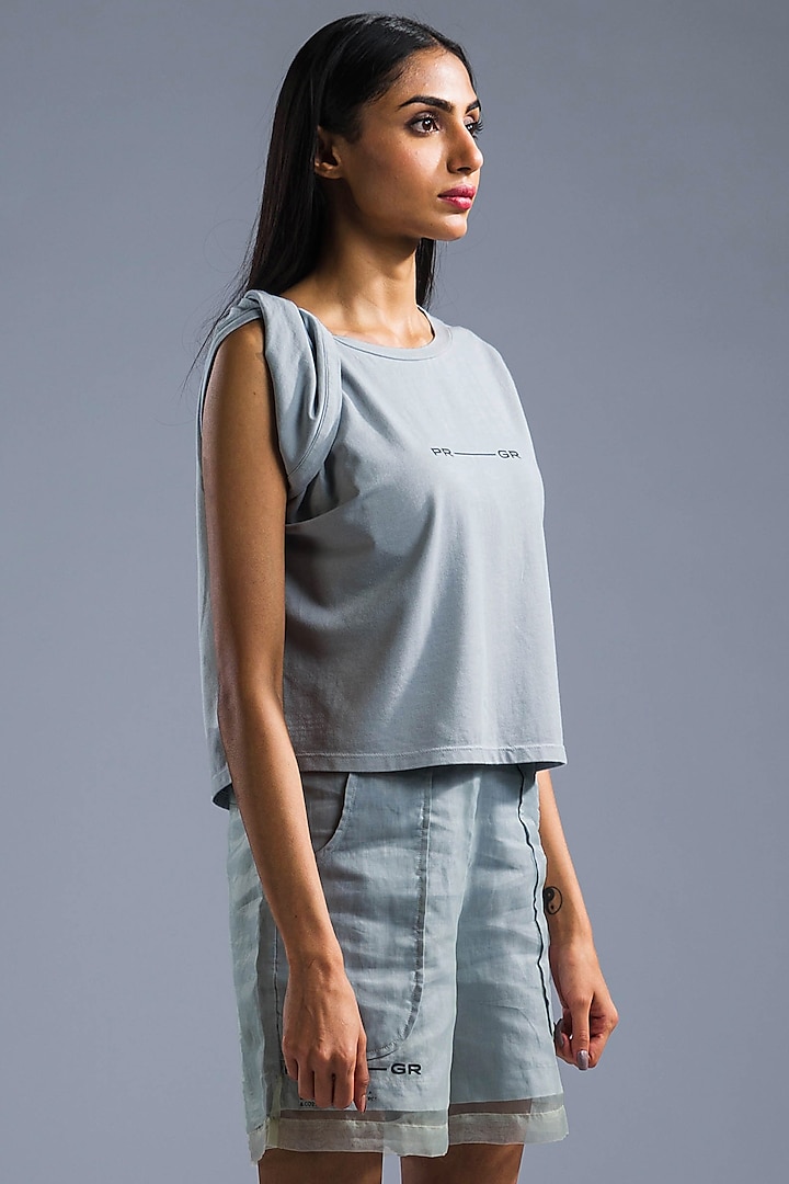 Ice Blue Cotton Modal Knotted T-Shirt by Primal Gray