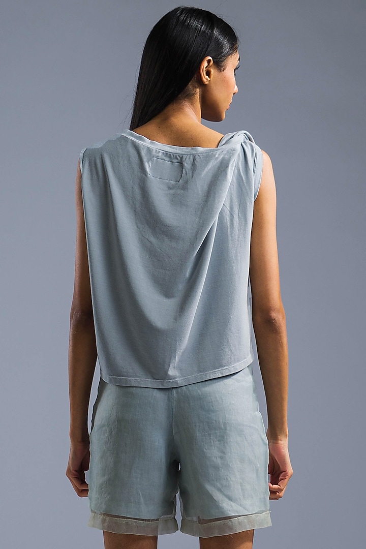 Ice Blue Cotton Modal Knotted T-Shirt by Primal Gray at Pernia's Pop Up Shop