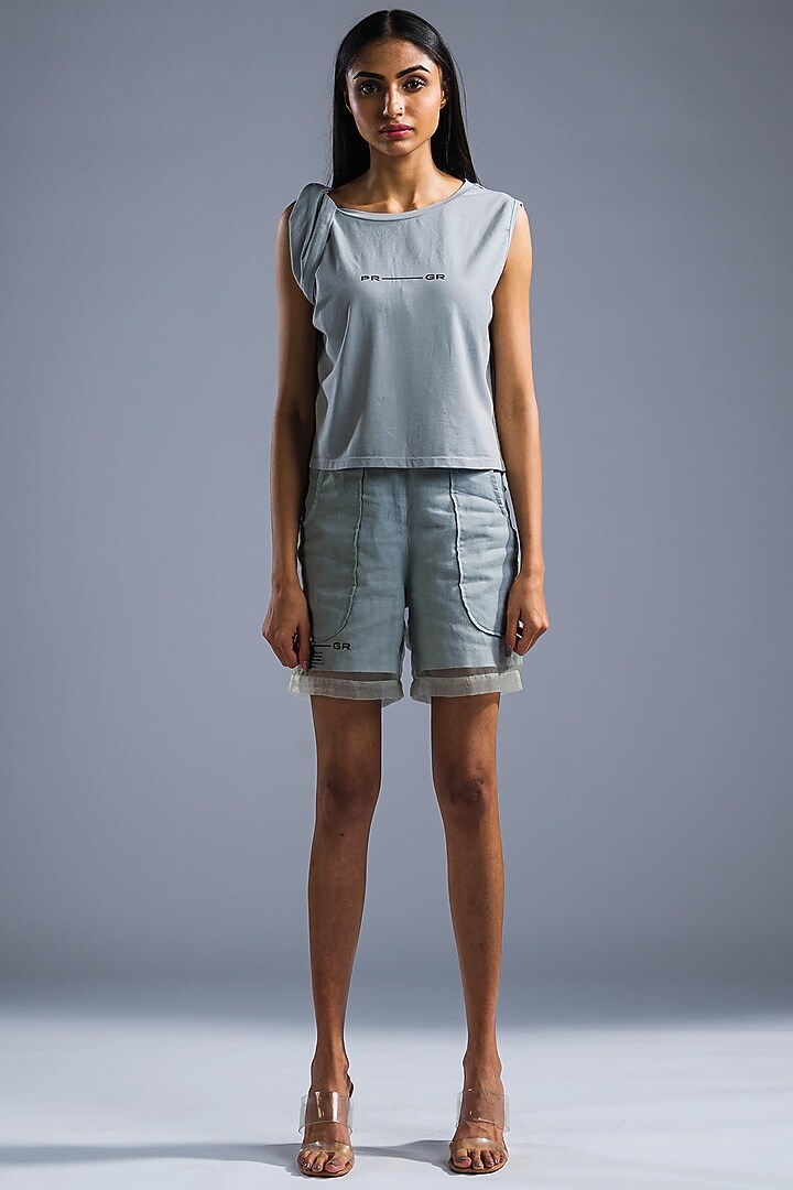 Ice Blue Cotton Modal Knotted T-Shirt by Primal Gray at Pernia's Pop Up Shop