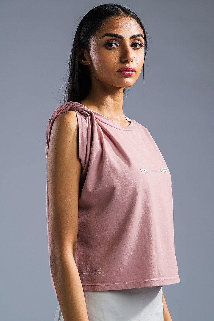 Dusky Pink Cotton Modal Knotted T-Shirt by Primal Gray