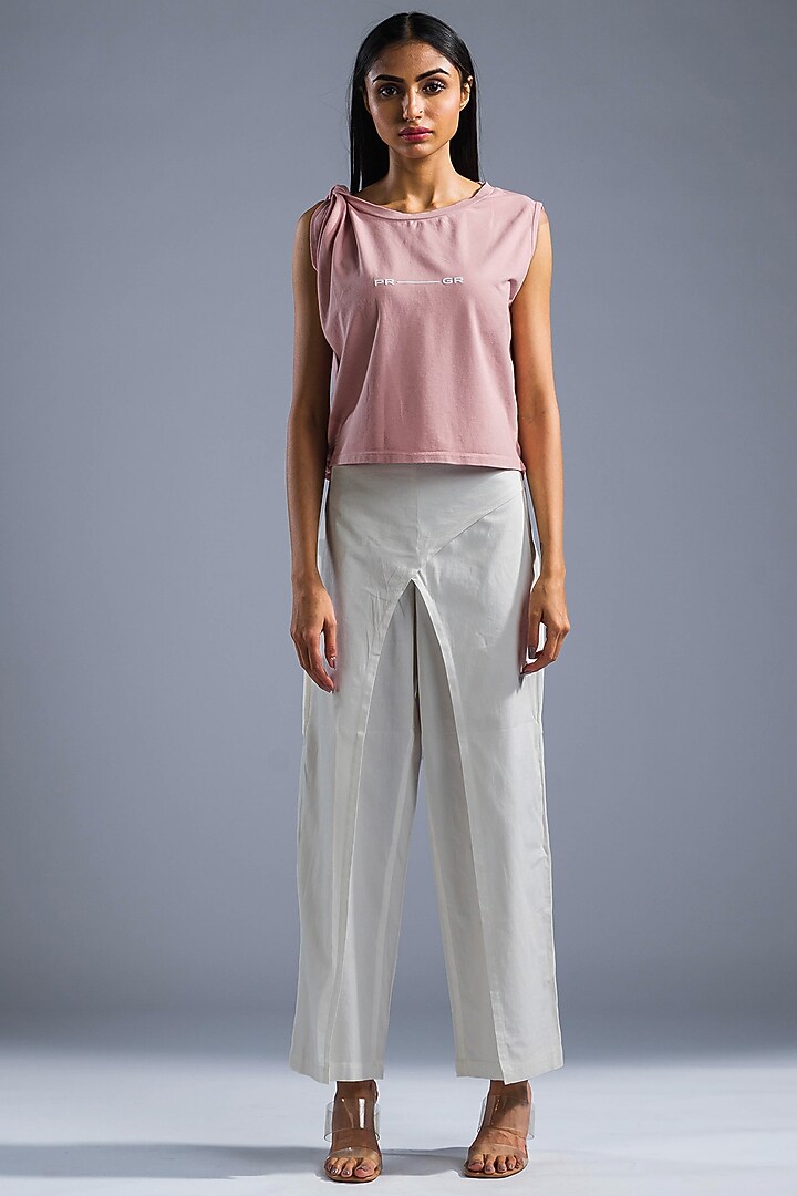 Dusky Pink Cotton Modal Knotted T-Shirt by Primal Gray at Pernia's Pop Up Shop