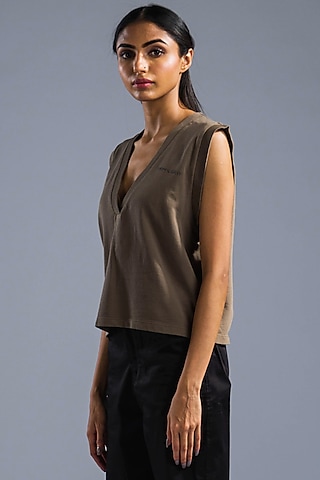 Taupe Terry Cotton T-Shirt by Primal Gray