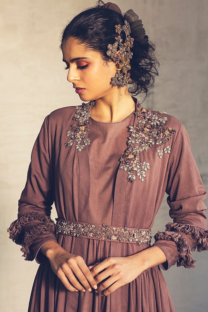 Peach Embroidered Jacket Set by Parul & Preyanka at Pernia's Pop Up Shop