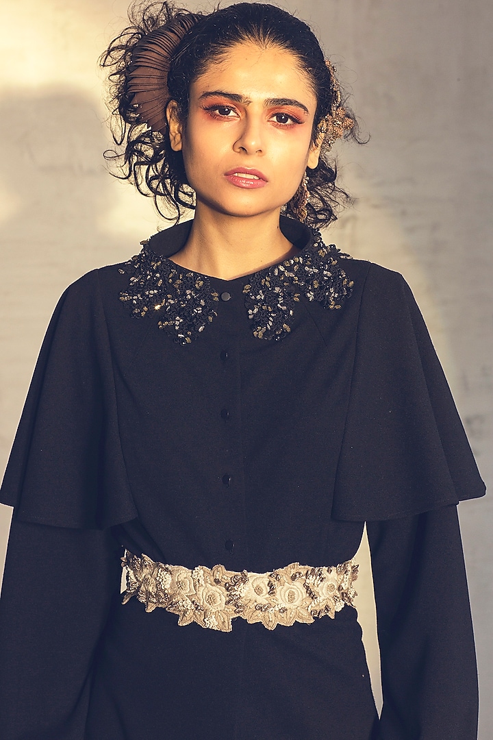 Black Embroidered Flared Pant Set by Parul & Preyanka at Pernia's Pop Up Shop