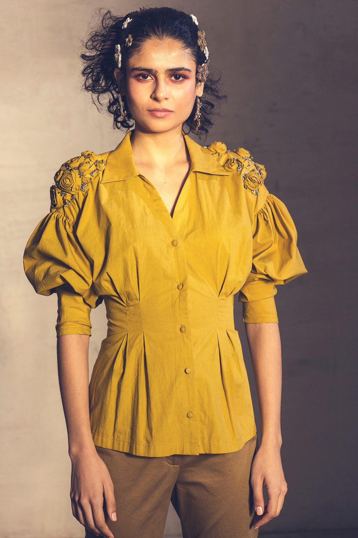 Mustard Yellow Embroidered Shirt Design 