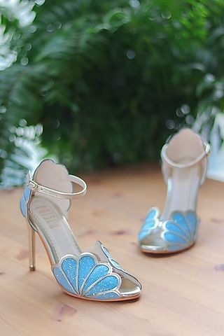 Blue Vegan Leather Pencil Heels by House of Prisca