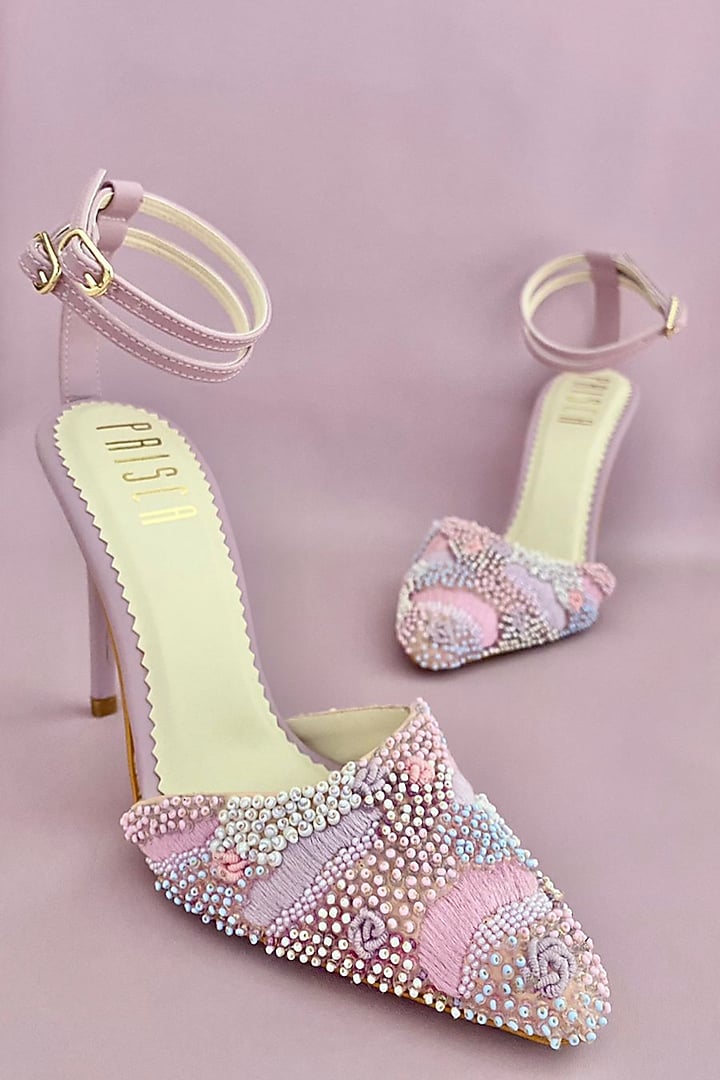 Lilac Vegan Leather Embellished Pencil Heels by House of Prisca at Pernia's Pop Up Shop