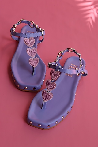 Purple Vegan Leather Embellished Flats by House of Prisca
