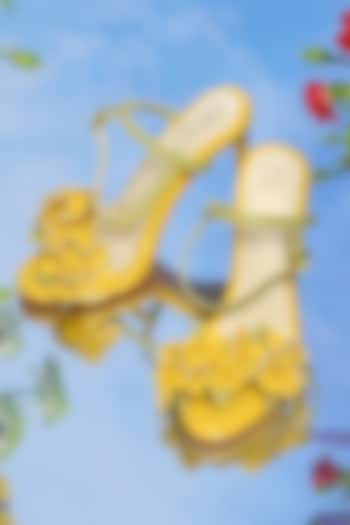 Yellow Vegan Leather Floral Pencil Heels by House of Prisca