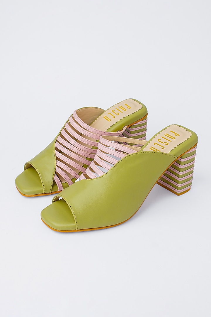 Green Vegan Leather Heels by House of Prisca at Pernia's Pop Up Shop